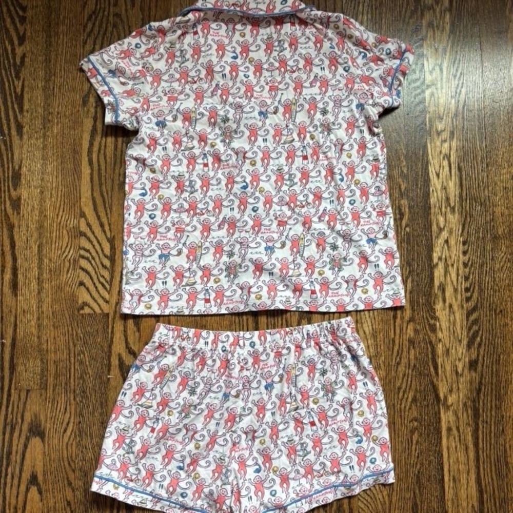 Roller Rabbit Pink and Blue Monkey Print Pajama The Hamptons Set